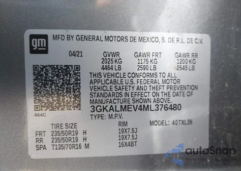 2021 GMC Terrain Fwd Sle from USA, damaged, VIN 3GKALMEV4ML376480